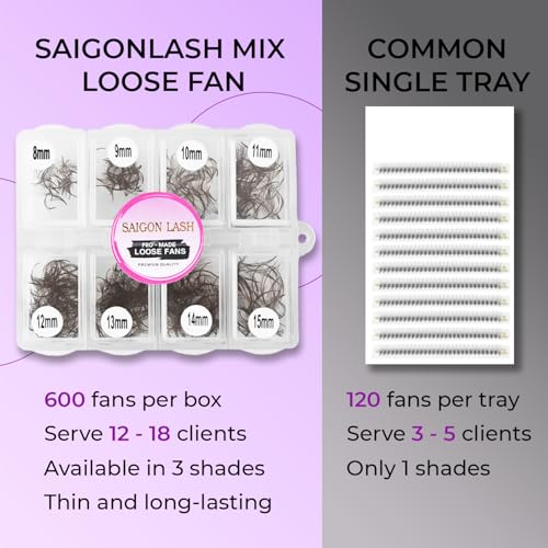 600 6D Premade Lash Fans Dark Brown 8-15mm Mix