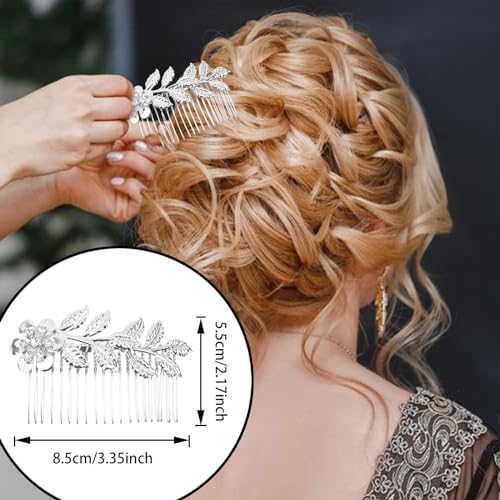 6 Pcs Leaf Hair Side Combs Gold & Silver Rhinestone Clips