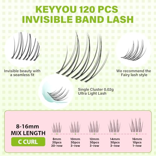 KEYYOU Aurora Lash Clusters - 120Pcs C Curl False Eyelashes