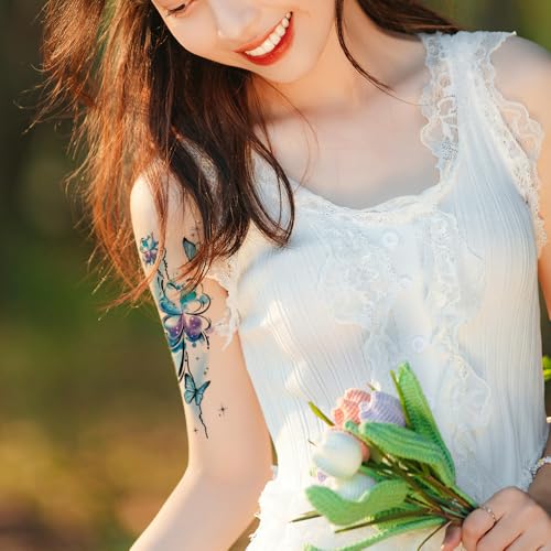 Watercolor Temporary Tattoos for Women - 8 Sheets
