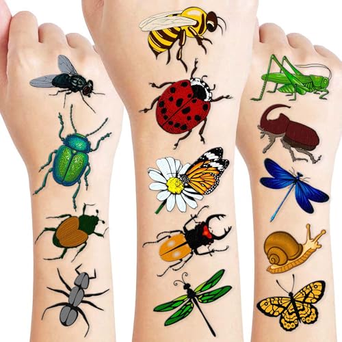 Bug Temporary Tattoos for Kids - 120 Pre-Cut Designs