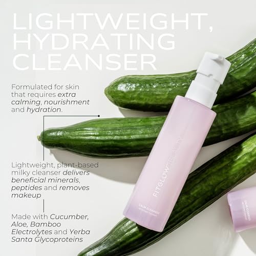 Fitglow Beauty Calm Cleanser | Gentle Milky Face Cleanser for Sensitive Skin | Hydrating & Balancing Facial Wash with Ceramides & Cucumber | Makeup Remover | Plant-Based, Fragrance-Free | 120ml