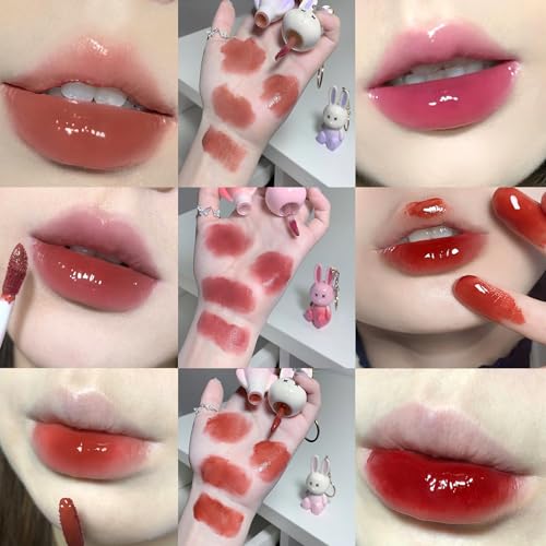 6pcs Bunny Rabbit Lip Gloss Liquid Lipsticks Set,Moisturizing Hydrating Lip Glow Oil Shine Lip Plumping Glass Waterproof Finish Party Gift for Women