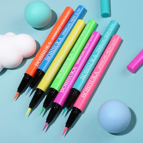 BOBISUKA UV Sparkling Eyeliner Set - 7 Color Neon Glitter Liquid & Glow Eyeliners - Waterproof, Long-lasting, Festival Makeup Kit (Variation: UV Sparkling Eyeliner Kit)