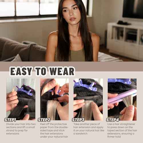 Tape in Hair Extensions Human Hair 20 Inch 50g 20Pcs Remy Human Hair Extensions Invisible Straight Seamless Tape in Extensions (20in, 50g, #2)
