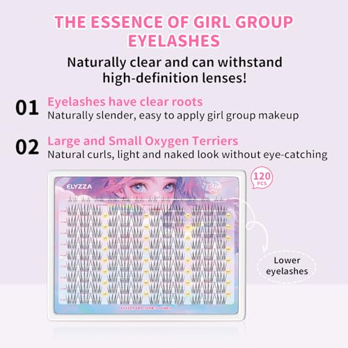 ELYZZA Idol Lash Extension Kit 10-12mm C+ Curl Eyelash Clusters With Thin Band Cluster Lashes Extensions With Bottom Lashes Lash Bond For DIY Individual Lashes at Home