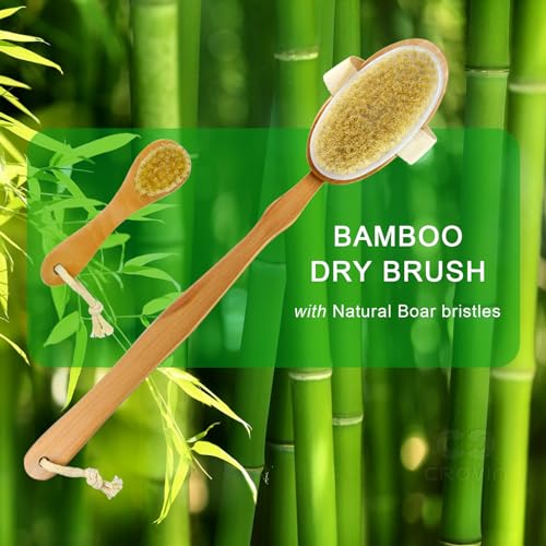 Dry Brushing Body Brush with Natural Boar Bristle Dry Brush for Exfoliating Loofah Body Scrubber - Face Brush -Bath and Shower Gloves - Pumice Stone Foot Scrub - Men and Women (Pack of 5)