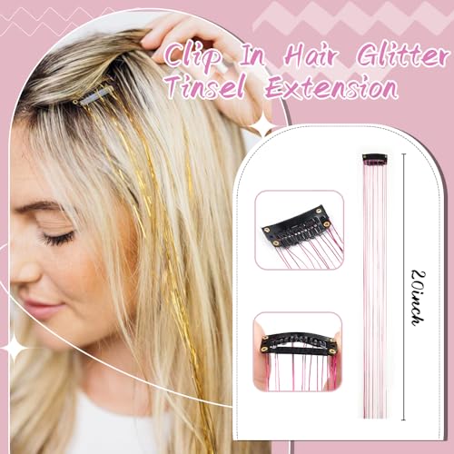 Hair Tinsel Clips 20 Inch Glitter Extensions Pack of 12