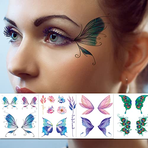Glitter Butterfly Tattoos for Girls Women - 12 Sheets Glitter Butterfly Face Temporary Tattoos for Girls Party Favors Festival Makeup