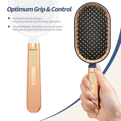 Large Paddle Brush, Hair Brush for Thick Thin Hair, Professional Hairbrush for Blow Drying, Massage Flexible Soft Bristles, Deluxe Gold Handle, Hairbrush for Women Men Kids