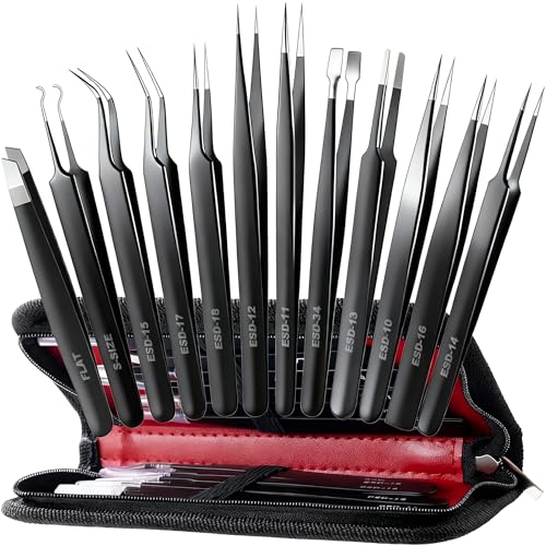 Antonki 12-Pack Precision Tweezers Set with Case