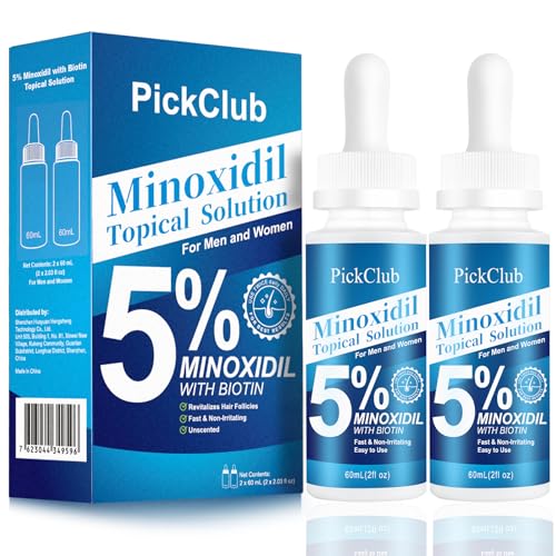 5% Minoxidil + Biotin Hair Regrowth Serum for Men & Women, 2-Pack