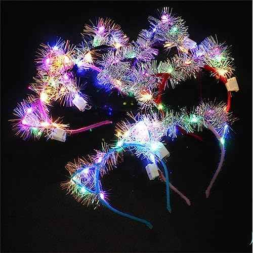 REQO 10 Pieces Cat Ears Headbands Set,LED Cute Cat Light Up Head Accessories,Glowing Girls Headdress Party Supplies For Night Clubs, Raves, Concert Party,Christmas,Halloween,Adults,Kids (10pcs-A)