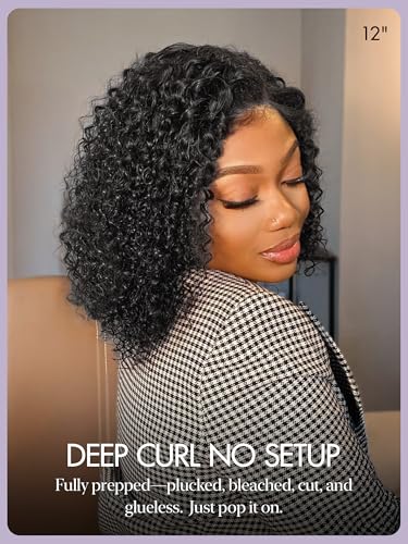 LUVME HAIR 5X5 Deep Curly 12 Inches 100% Human Wigs Glueless Lace
