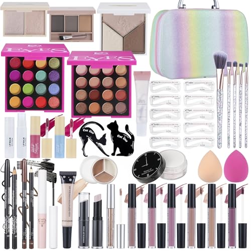 Moobirlet Makeup Gift Set for Girls Teens & Women, C01612 - Eyeshadow, Lip Gloss, Brushes, Travel Kit