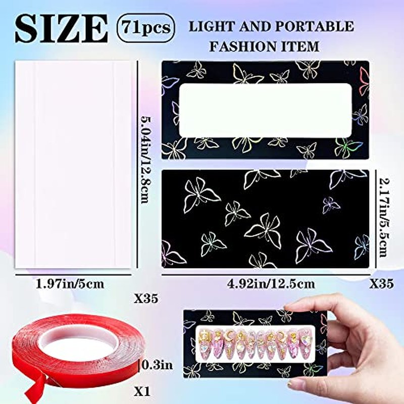 35 Press On Nails Packaging Boxes with Butterfly Design & Tape