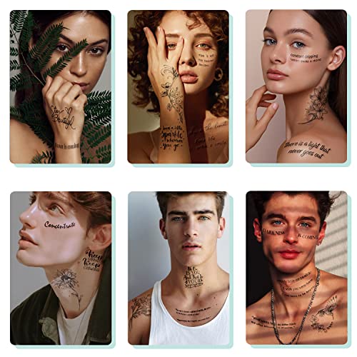 Waterproof Temporary Tattoos - 90 Sheets with Quotes & Flowers