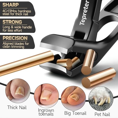 TEPRETER 3Pcs Angled & Slanted Nail Clippers for Thick Nails – Senior Thick-Nail Set (Classic)