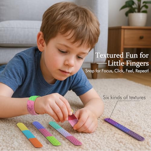Sensory Slap Bracelets Fidget Toys Set - 6 Textured Silicone Bands for Stress Relief