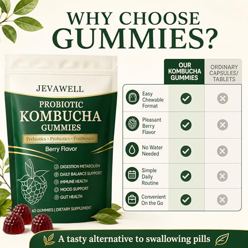 Kombucha Probiotic Gummies - Gut Health & Digestion Support, 60 Count