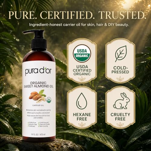 Pura D'Or Organic Sweet Almond Oil 16oz - Pure Carrier Oil