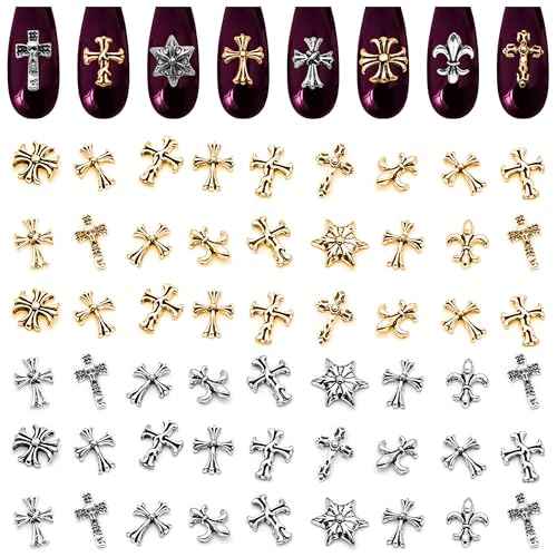 Silver and Gold Cross Nail Charms ? 240 Pcs Cross Charms for Nails Crafted from Acrylic & Alloy, Long-Lasting Metallic Shine ? Easy-to-Use Nail Decorations for Home, Salon & Holiday Manicure Ideas