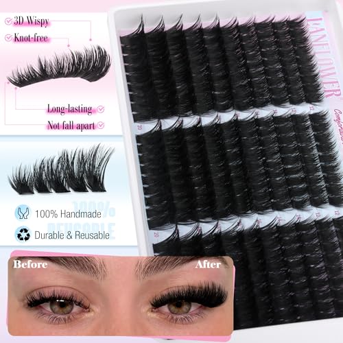 Lanflower Fluffy Lash Clusters Kit Volume 300Pcs Eyelash Clusters with Spikes Manga Cluster Eyelash Extensions Kit Wispy Lash Extension Kit 12-20mm High Capacity Eyelash Extension Kit for Beginners