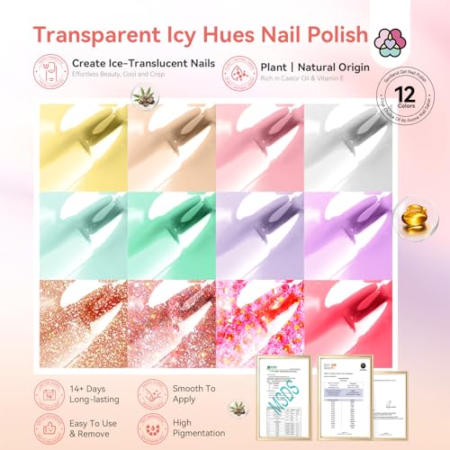 SAVILAND Nail Polish Set Quick-Dry: Summer Jelly Pastel Pink Nail Polish Kit Base-Top Coat 0.34 oz Macarons Candy Transparent Nudes Bluk Nail Polish Non Gel for Finger Toe French DIY Set Women Home