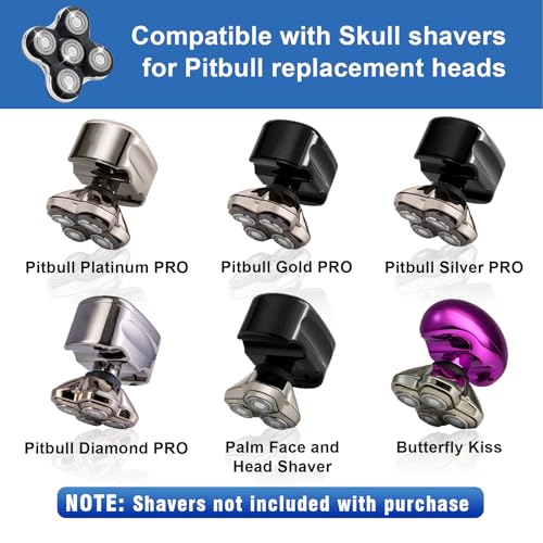 5 Blade Replacement Shaver heads compatible with Skull Shaver for Pitbull Gold PRO/Pitbull Platinum Pro Shaver Heads