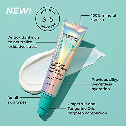 Urban Skin Rx¢ç Pro Strength Sheerglow Even Tone Daily Defense Mineral Moisturizer & Broad-Spectrum Sunscreen SPF 30, Weightless Hydration, Brightens Complexion, Prevents Signs of Aging, 2.25 FL Oz