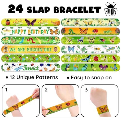 Bug Party Favors Set - 60 Pc Slap Bracelets & Tattoos for Kids