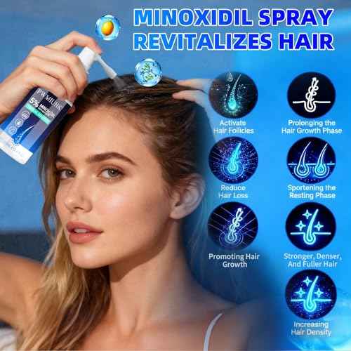 Minoxidil for Men and Women Hair Growth: 5% Minoxidil Spray Hair Regrowth Treatment Serum Stop Hair Thinning and Hair Loss For Stronger Thicker Longer Hair