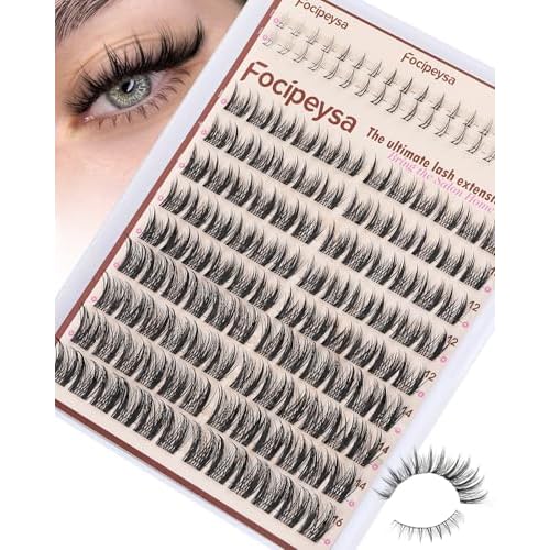 Focipeysa Wispy Lash Clusters Natural Eyelash Clusters Pesta?as Postizas Naturales Spiky Manga Lash Extensions C Curly Individual Lashes 10-16mm with Bottom Lashes Clusters DIY Lash at Home