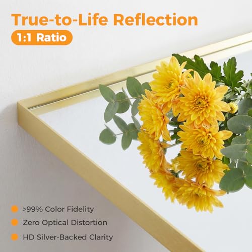30" x 36" Gold Rectangle Bathroom Mirror with Tempered Glass
