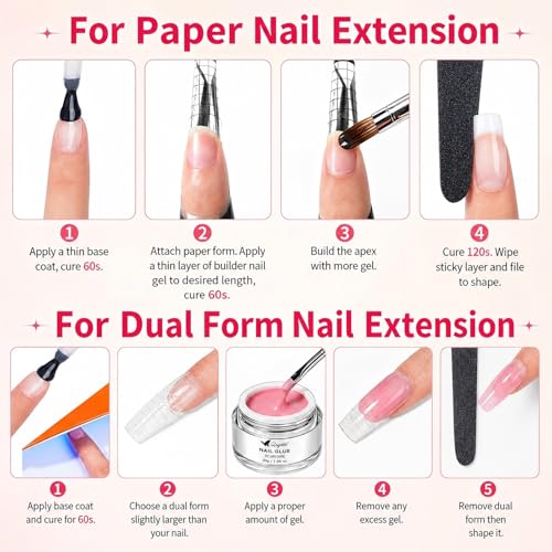 Nude Pink Hard Builder Gel Kit for Nail Extensions with Brush & Forms