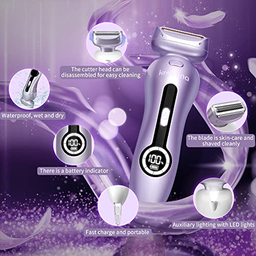 Purple Women's Electric Shaver & Bikini Trimmer, Wet Dry Rechargeable Razor