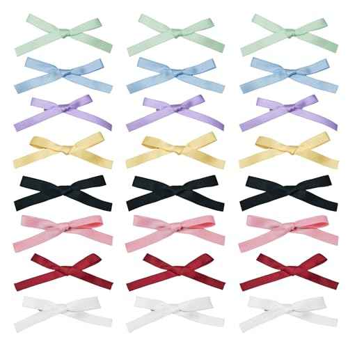 24PCS Hair Ribbons for Women - Small Hair Bows, Thin Bows for Girls, Ribbon Hair Clip Cute Hair Accessories for Daily Use, Birthday Gifts for Her, 8 Colors