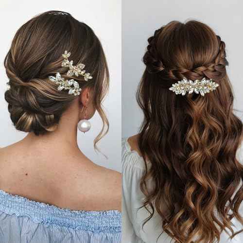 4 Pieces Rhinestone Hair Clips Gold Leaf Wedding Hair Pins Crystal Bobby Pins Silver Bridal Hairpin Barrette for Brides Bridesmaids Flower Girls