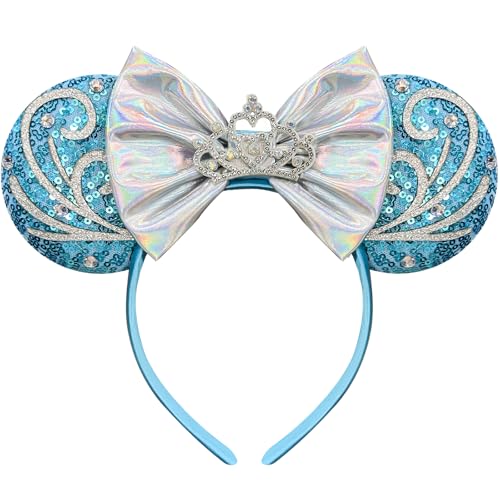 Princess Blue Sequin Mouse Ears Headband for Women & Adults