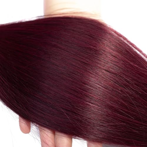 #99J-S Wine Red Human Hair Extensions 18 20 22 Inch Burgundy Straight Bundles - Double Weft, Unprocessed Brazilian Virgin Hair