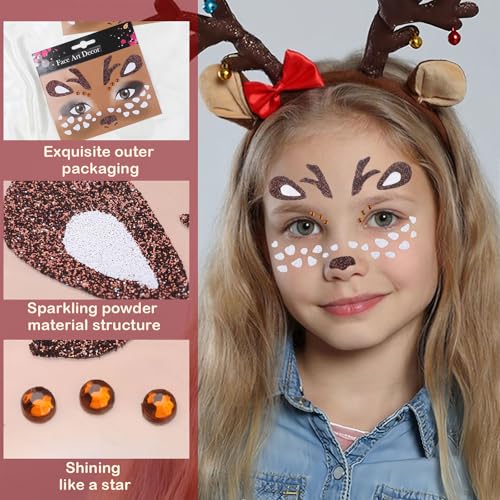 Christmas Glitter Face Tattoos - Reindeer & Animal Designs