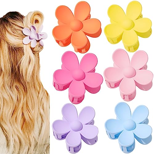 SCRMROIA Flower Hair Claw Clips, Big Large Floral Daisy Hair Clip, Strong Hold, Non Slip Jaw Matte Clips for Women Girls, Colorful Summer Beach Hair Accessories Gift (Set B)