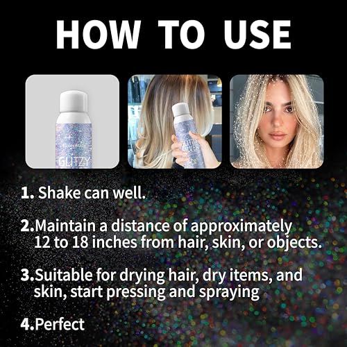 Hair Glitter Body Glitter Spray, 150ML Glitter Hairspray Holographic Silver Glitter Spray for Hair and Body, Hair Glitter for Kids Women, Body Shimmer Festival Makeup 4.2 Fl Oz