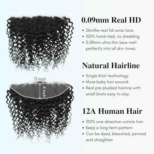 13x4 SKINLIKE Real HD Lace Frontal Only Water Wave Human Hair 20 IN, 12A Virgin 0.09mm Ultra-thin Invisible Swiss HD Lace Wet n Wavy Curly Ear to Ear Frontal Closure 13X4 Pre Plucked Single Knot