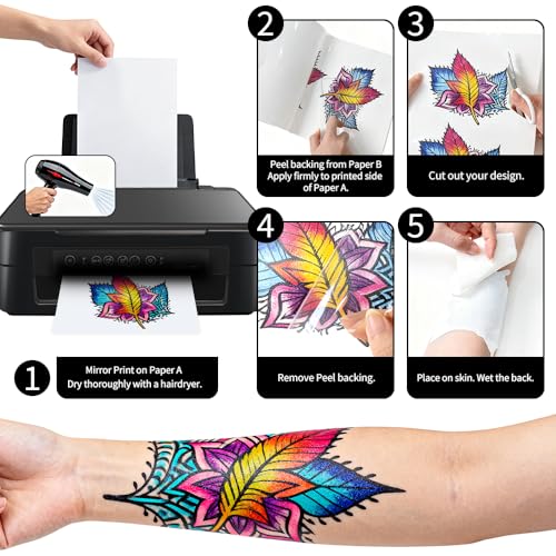 Printable Temporary Tattoo Paper for Inkjet Printer - 8 Sheets
