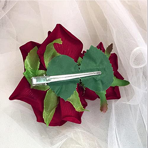 Rose Flower Hair Comb Bohemian Hairpin Wine Red