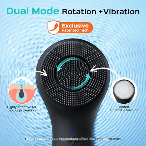 COSLUS FBS03 Face Scrubber Facial Cleansing Brush Black - 2-in-1 Vibration & Rotation Skin Care