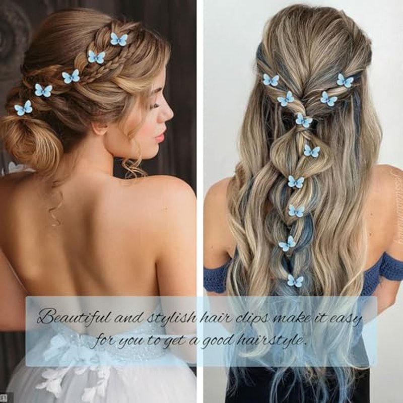 30-Piece Mini Light Blue Butterfly Hair Clips for Girls & Women