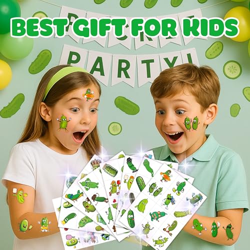 96 PCS Pickle Temporary Tattoos for Kids | Pre-Cut Party Favors