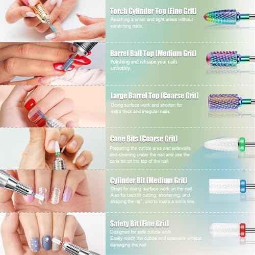 13PCS Nail Drill Bits Set, 3/32¡± Professional Drill Bits Nail Tech, Tungsten Carbide Ceramic Efile Nail Bits with Brush, Cuticle Remover Bits for Acrylic Gel Dip Powder Nail Manicure